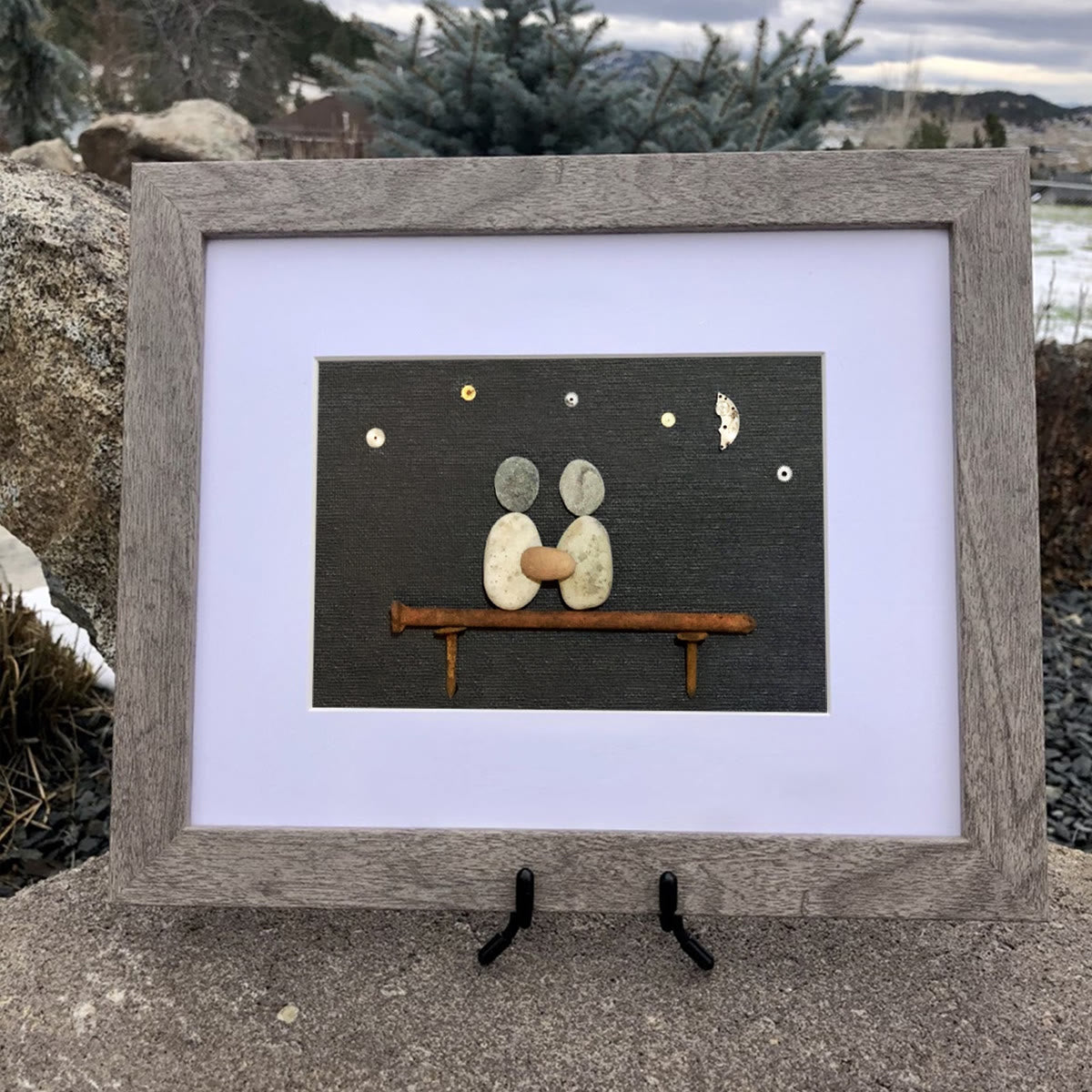 Hand In Hand Night Sky Couple Sea Glass Framed Art - image 5