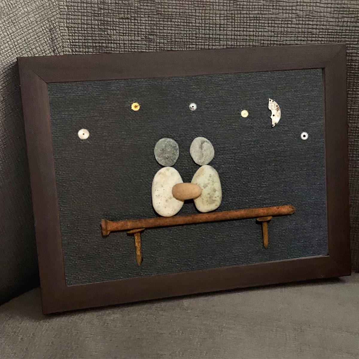 Hand In Hand Night Sky Couple Sea Glass Framed Art - image 7