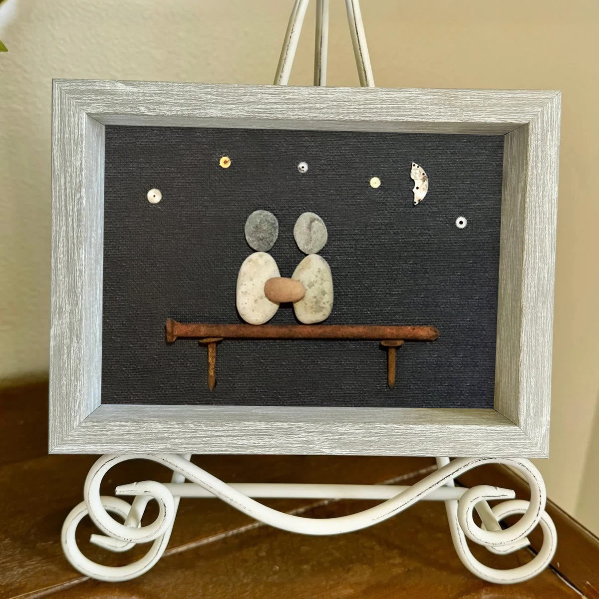 Hand In Hand Night Sky Couple Sea Glass Framed Art - image 6