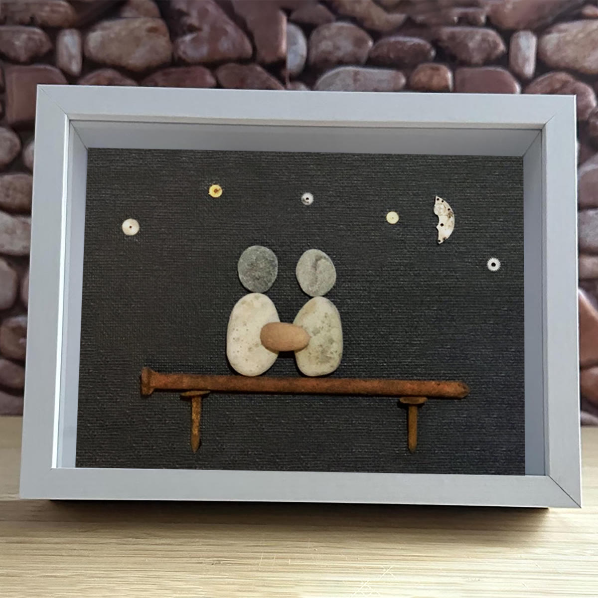 Hand In Hand Night Sky Couple Sea Glass Framed Art - image 0