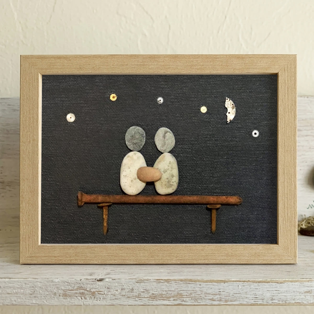 Hand In Hand Night Sky Couple Sea Glass Framed Art - Oak - 6" X 8" - image 8