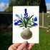 Blue Flower Bouquet Shell Vase Sea Glass Framed Art - Seaglass Card - 8" X 6" - image 1
