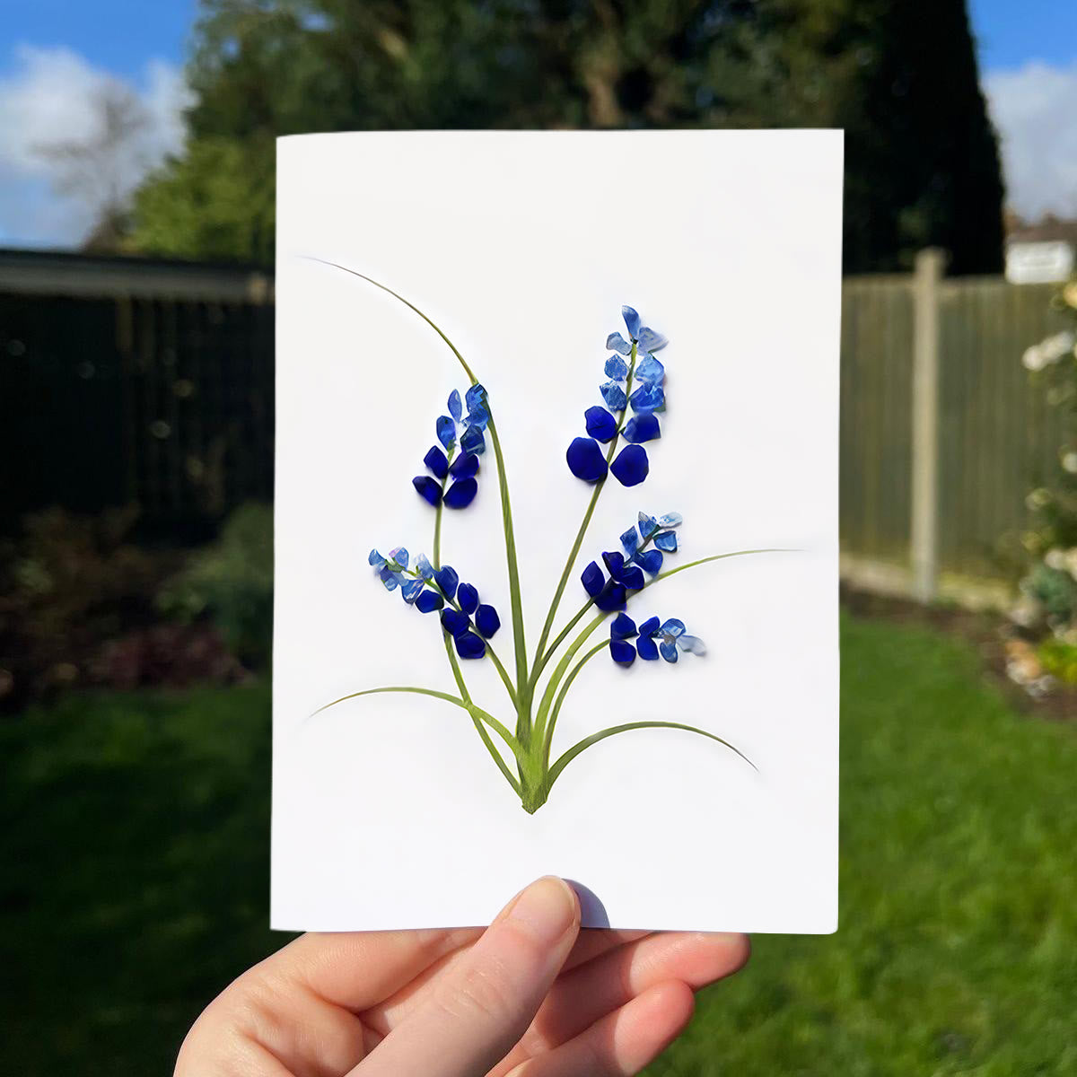 Minimalist Botanical Bluebonnet Sea Glass Framed Art - Seaglass Card - 8" X 6" - image 1
