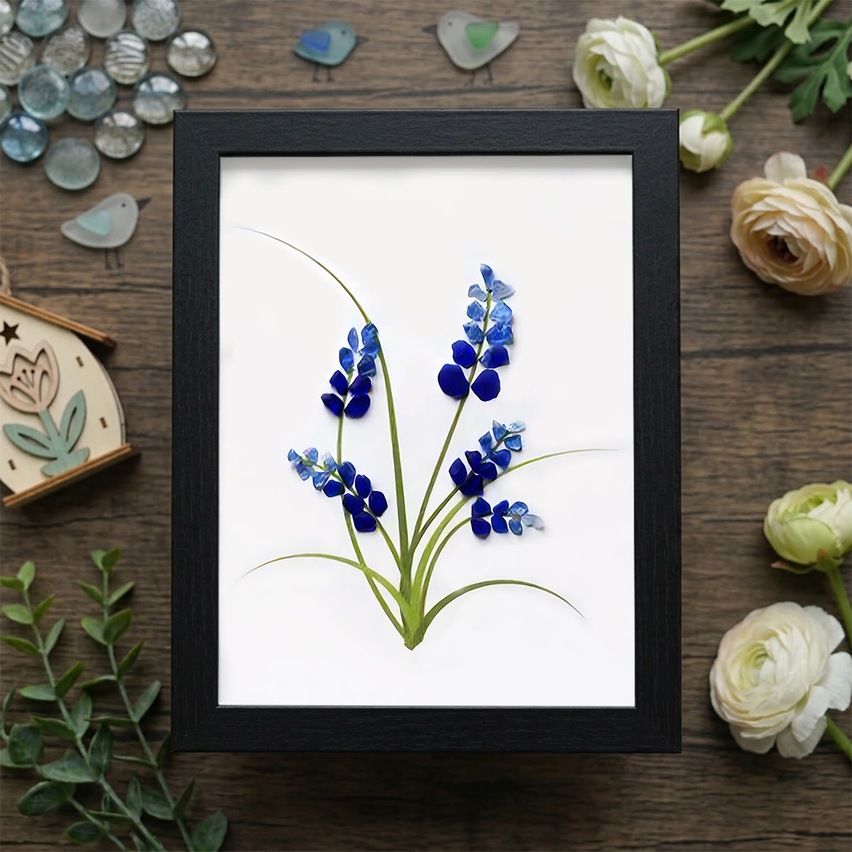 Minimalist Botanical Bluebonnet Sea Glass Framed Art - Black - 8" X 6" - image 8
