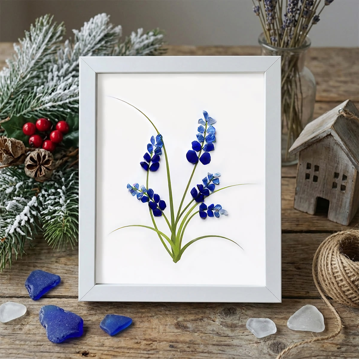Minimalist Botanical Bluebonnet Sea Glass Framed Art - White - 8" X 6" - image 9