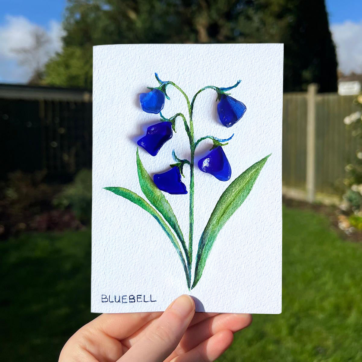 Farmhouse Calming Bluebell Sea Glass Framed Art - Seaglass Card - 8" X 6" - image 1