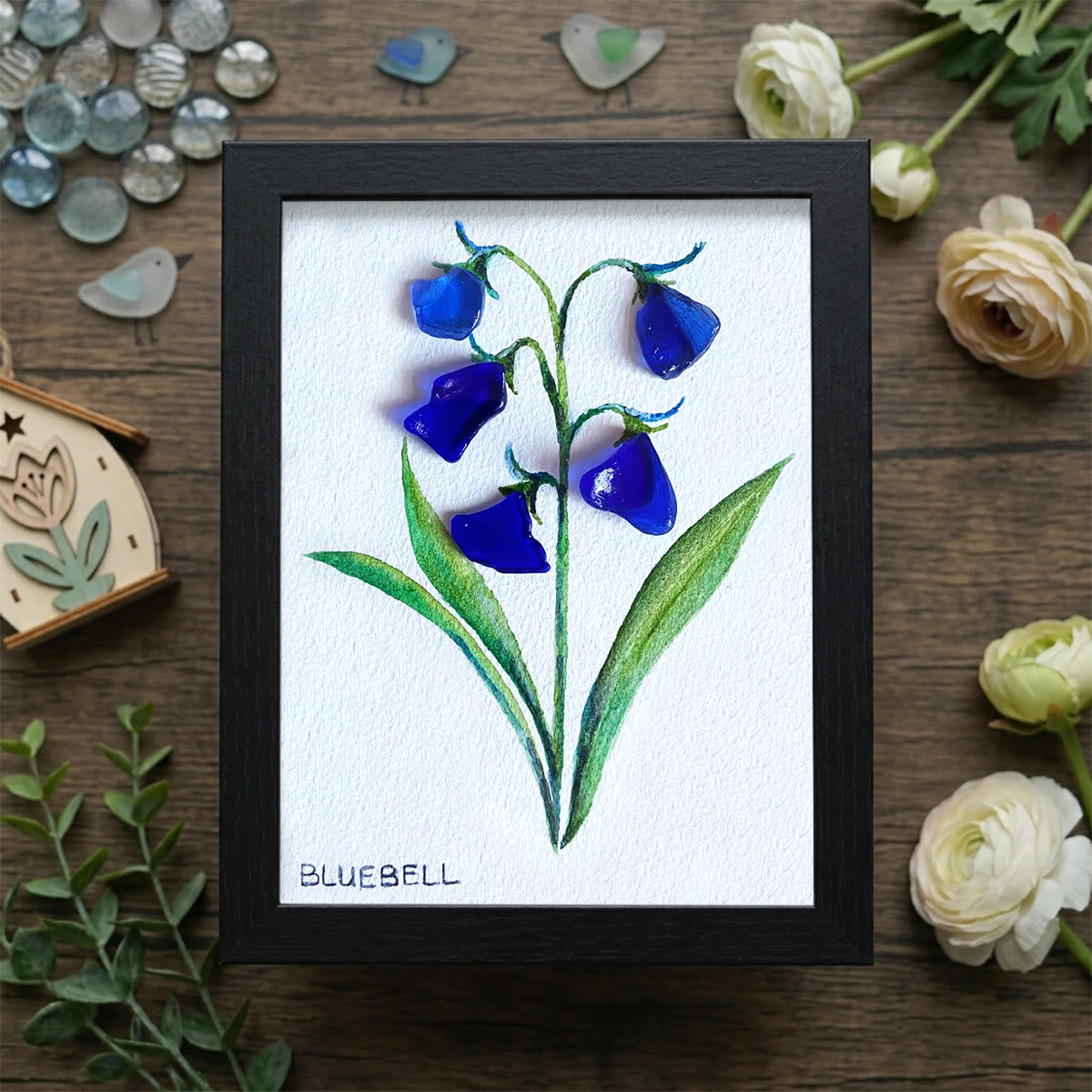 Farmhouse Calming Bluebell Sea Glass Framed Art - Black - 8" X 6" - image 8