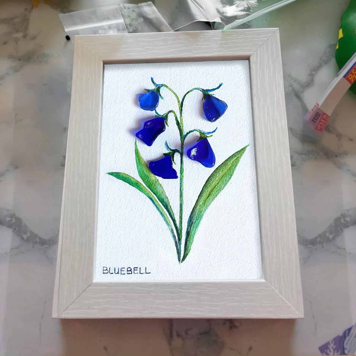 Farmhouse Calming Bluebell Sea Glass Framed Art - image 0