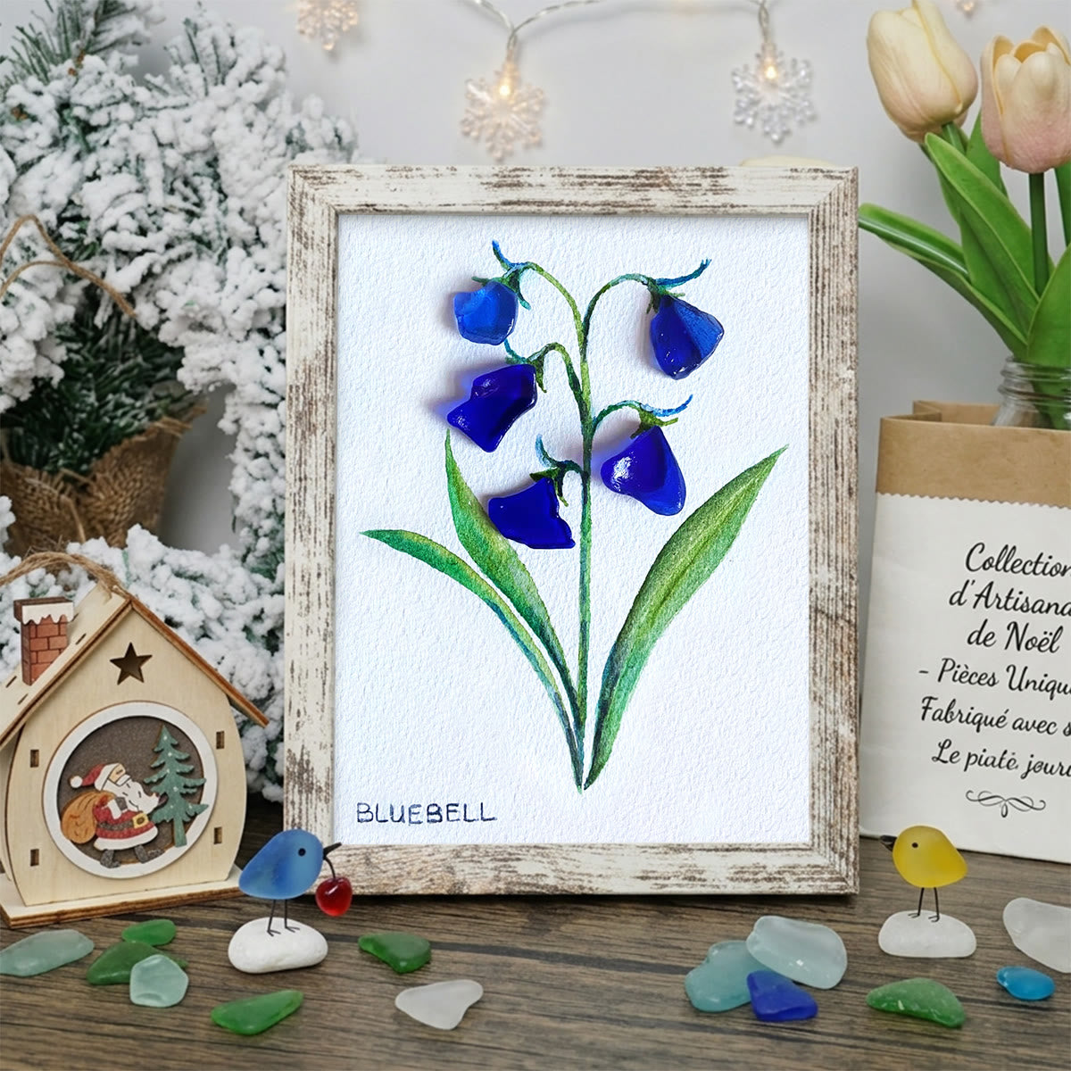 Farmhouse Calming Bluebell Sea Glass Framed Art - Retro White - 8" X 6" - image 10