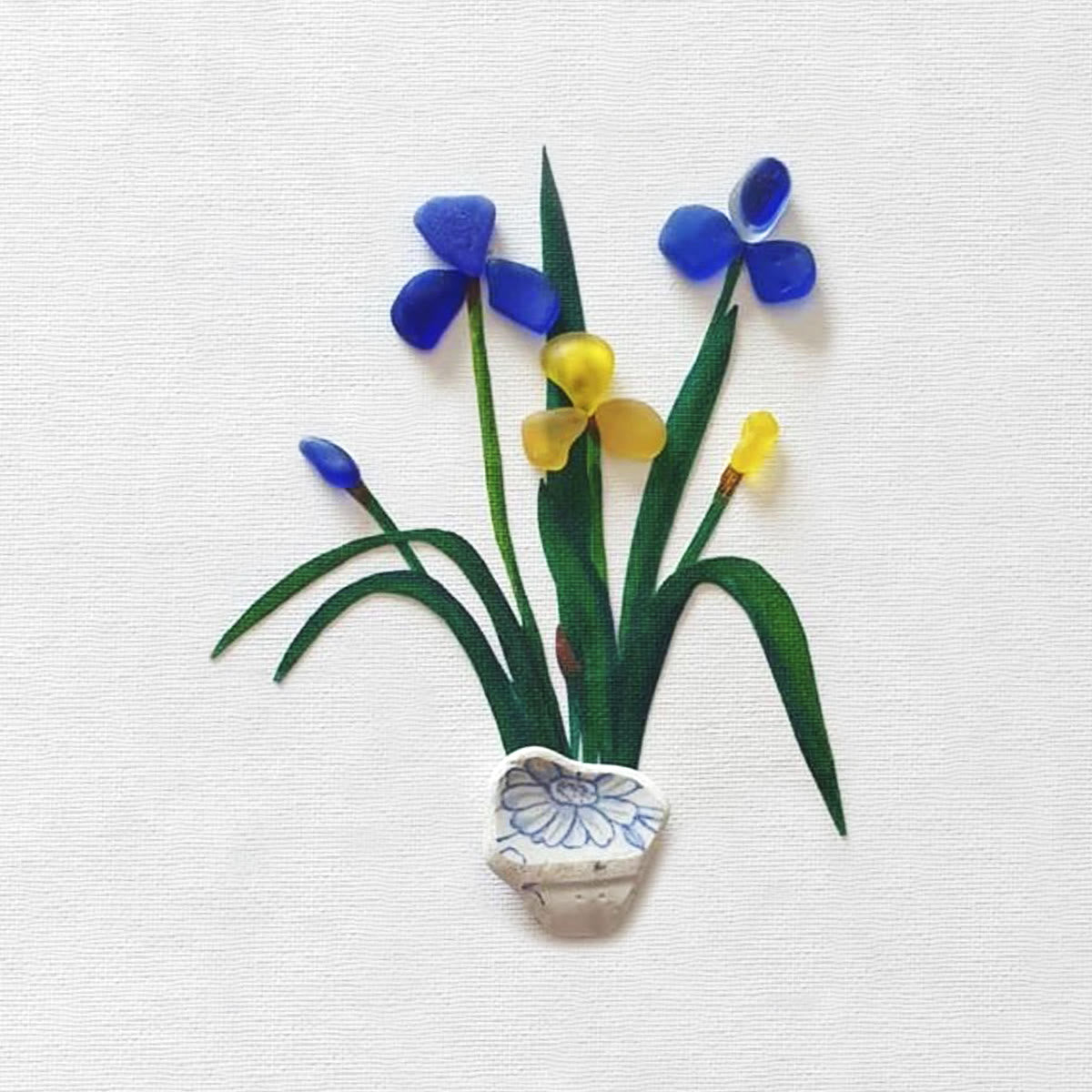 Blue & Yellow Iris Flower Sea Glass Framed Art - image 2