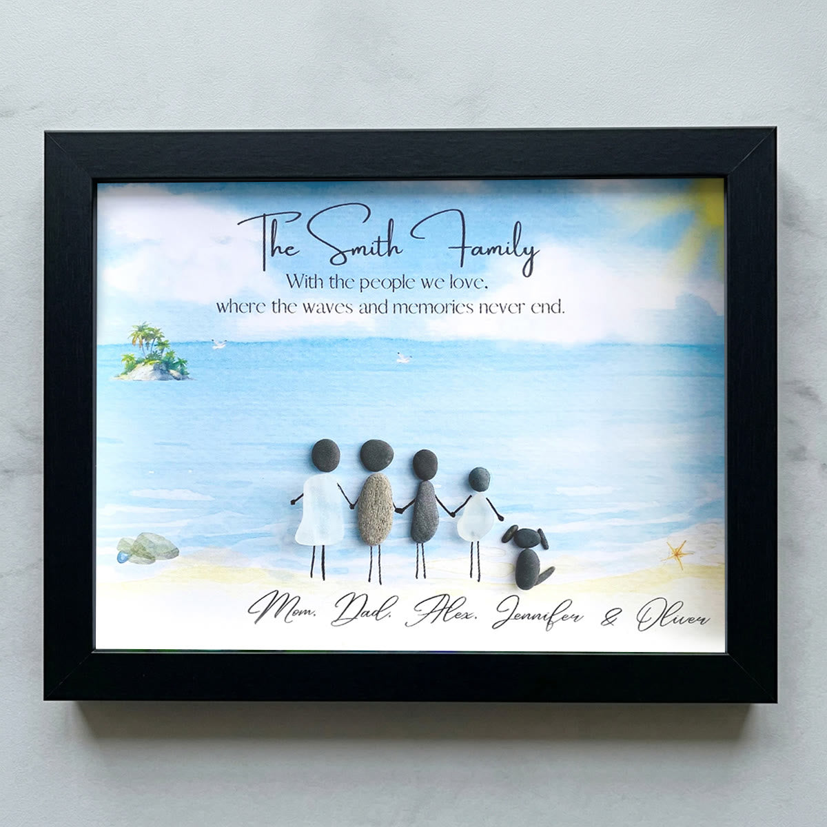 Beach Scene Personalized Family Name Sea Glass Framed Art - Black - 6" X 8" - image 9