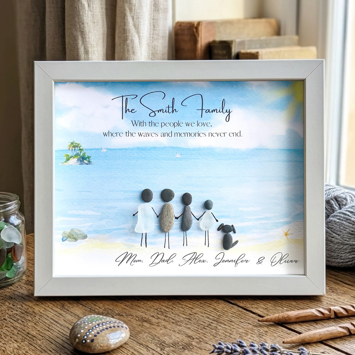 Beach Scene Personalized Family Name Sea Glass Framed Art - White - 6" X 8" - image 10