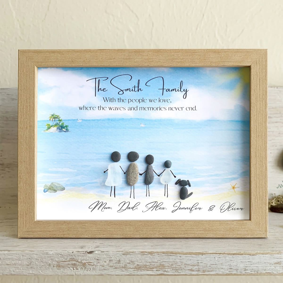 Beach Scene Personalized Family Name Sea Glass Framed Art - Oak - 6" X 8" - image 7
