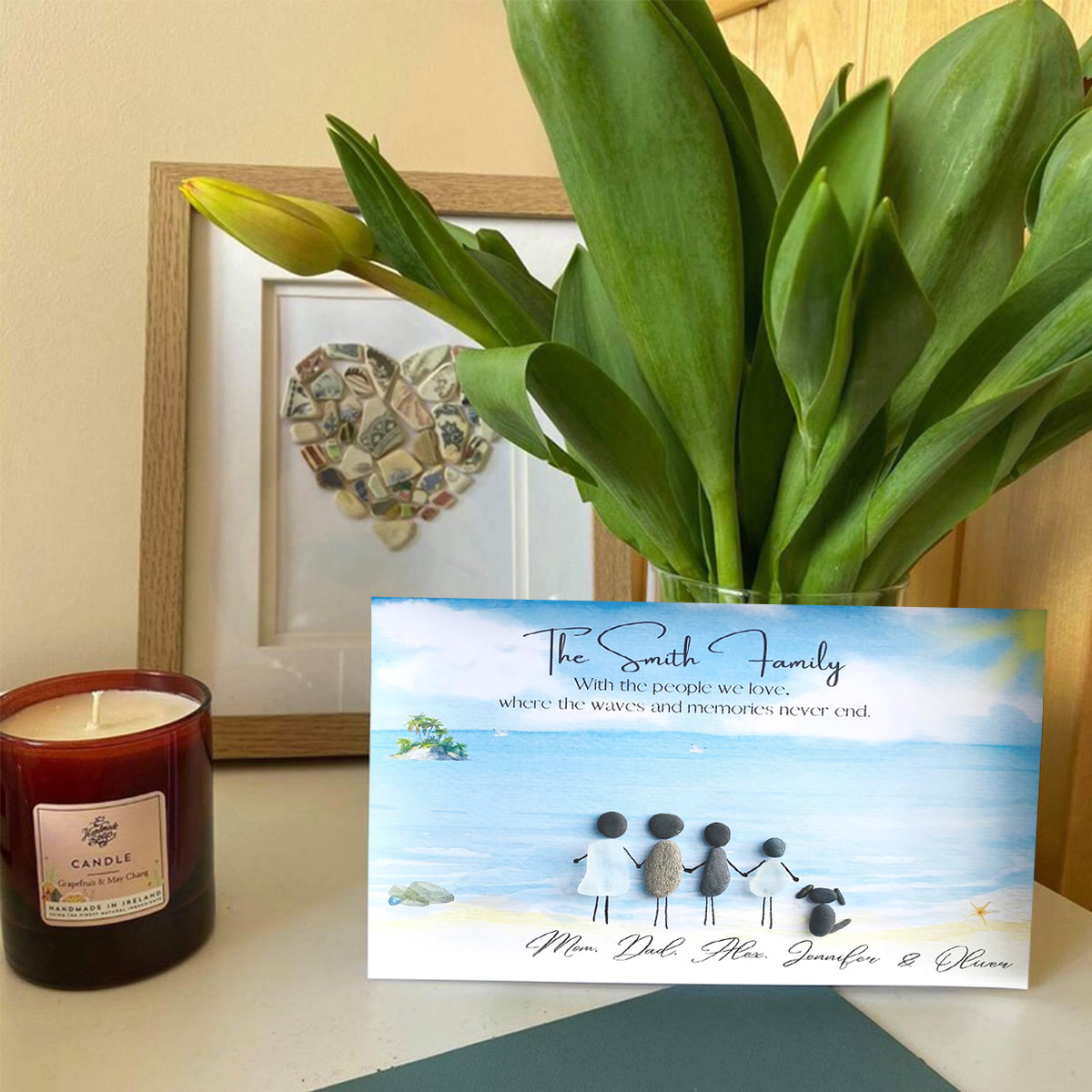 Beach Scene Personalized Family Name Sea Glass Framed Art - Seaglass Card - 6" X 8" - image 1