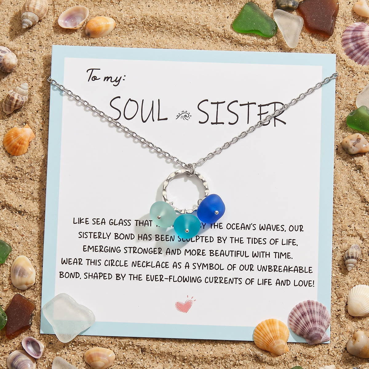 Trio Pendant & Hammered Circle Sea Glass Necklace - image 2