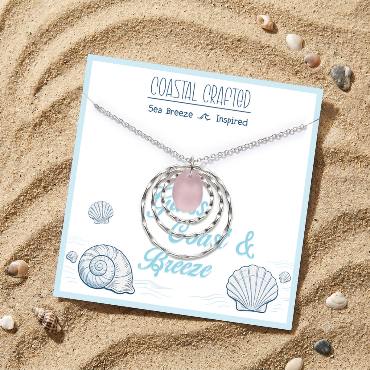 Blush Sea Glass Triple Circle Ripple Pendant Necklace - image 2