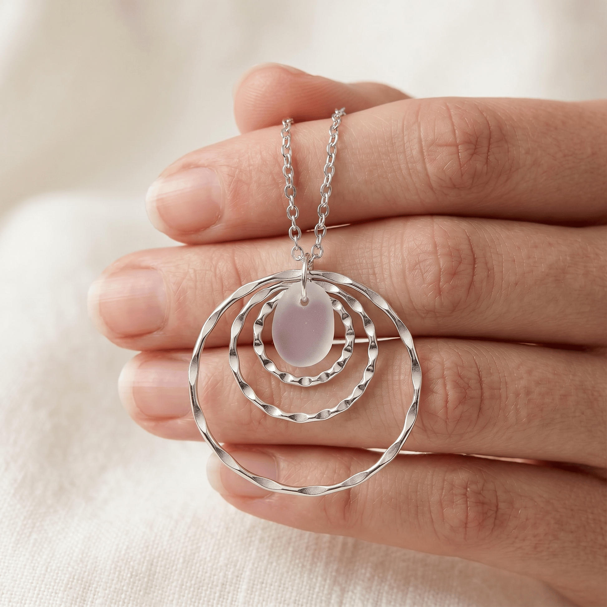Blush Sea Glass Triple Circle Ripple Pendant Necklace - image 4