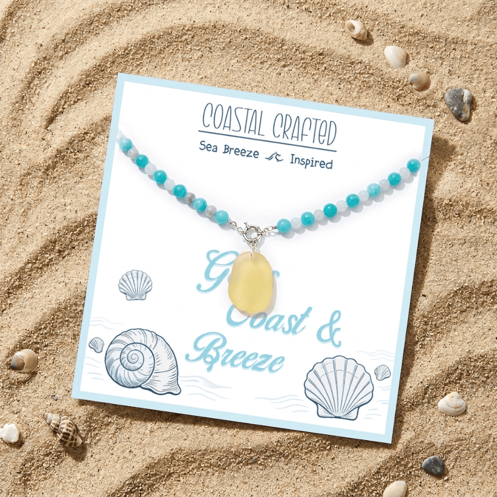 Aqua & White Stone Beaded Necklace With Sea Glass Charm - image 2