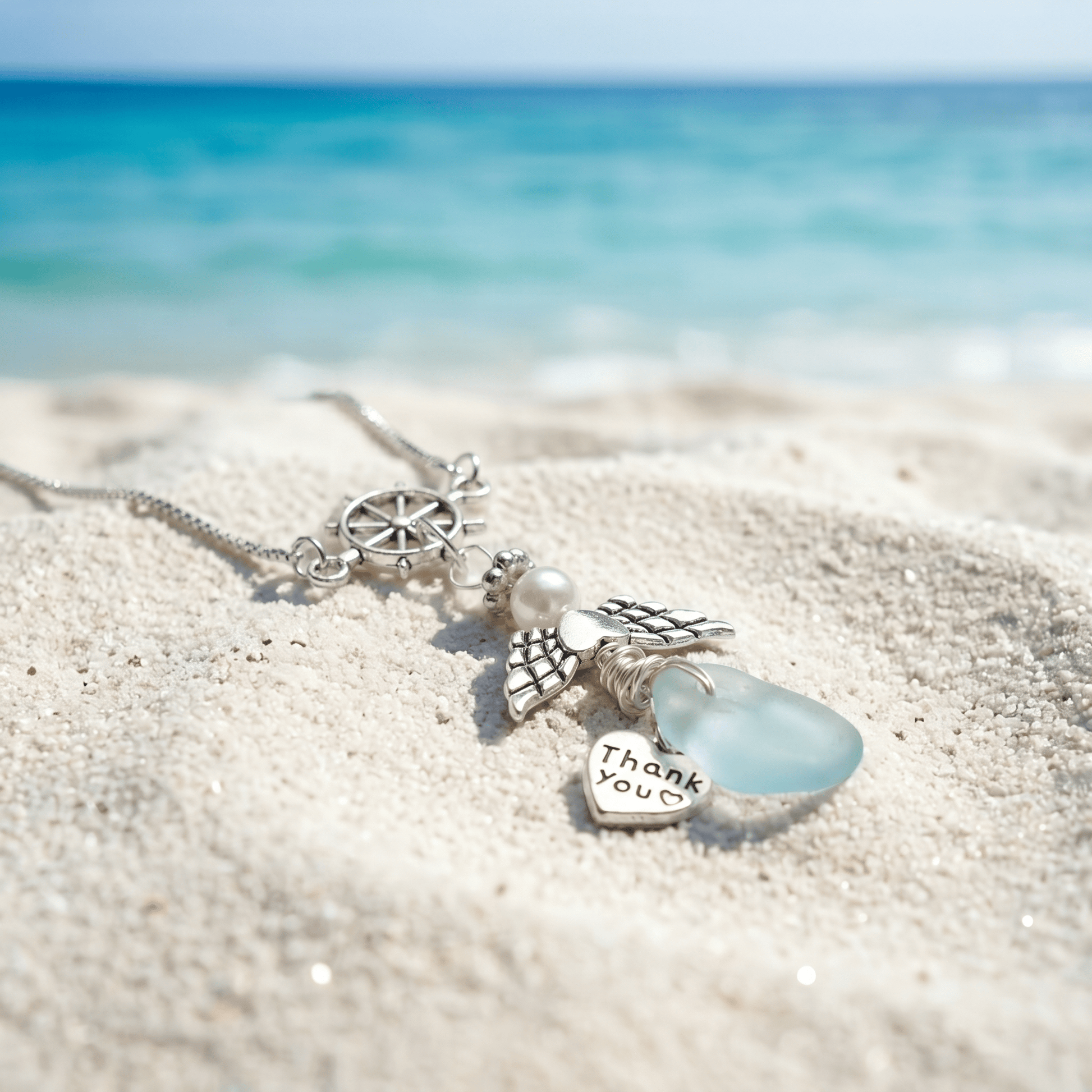 Voyage Guardian Angel Grateful Heart Sea Glass Necklace - image 3