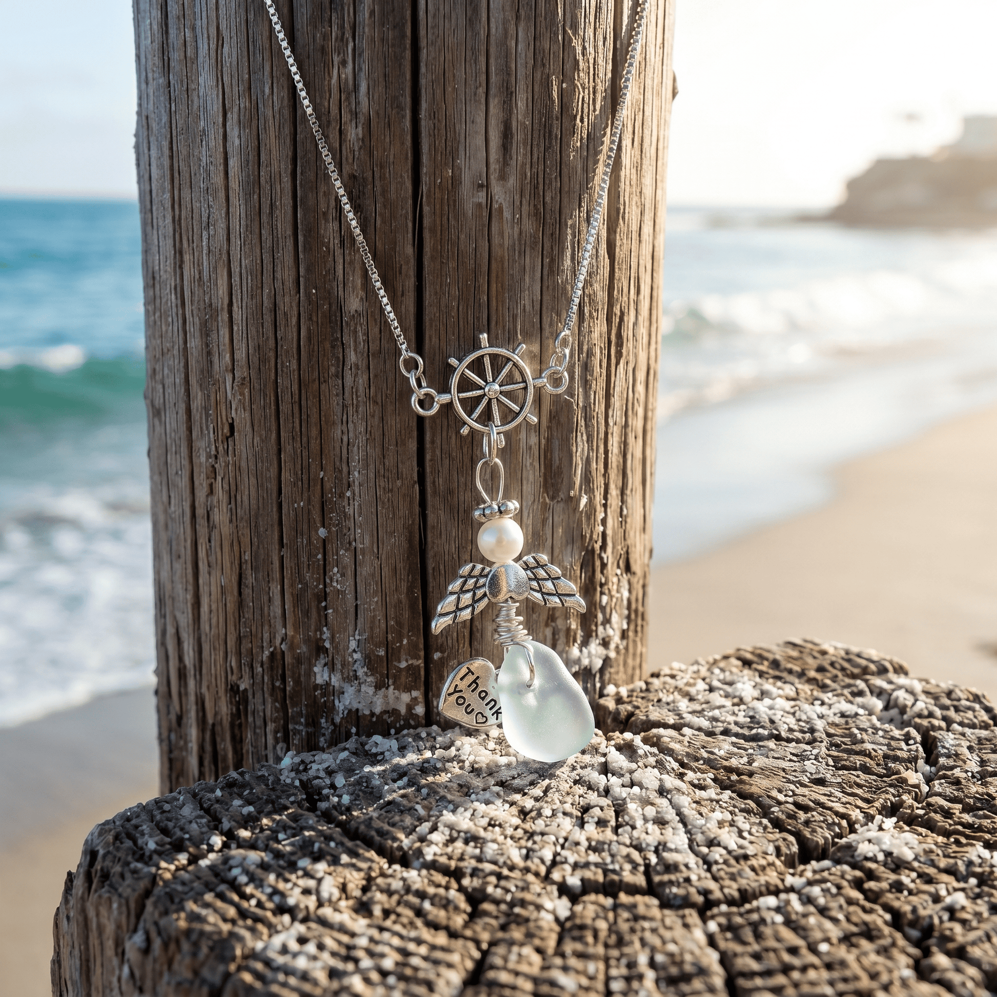 Voyage Guardian Angel Grateful Heart Sea Glass Necklace - image 5