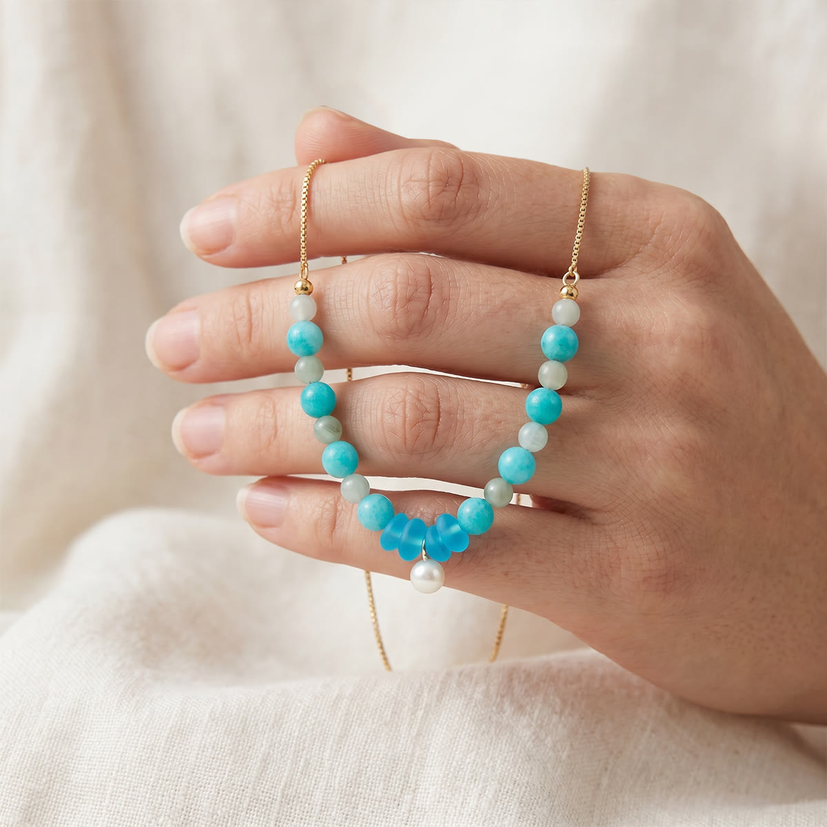 Mermaid's Pearl Treasure Ocean Blue Sea Glass Necklace - image 3