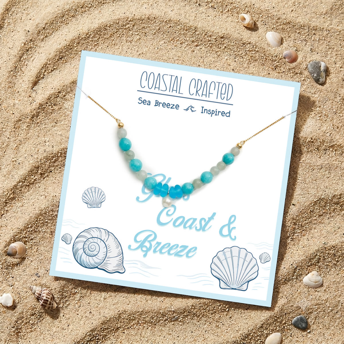 Mermaid's Pearl Treasure Ocean Blue Sea Glass Necklace - image 2