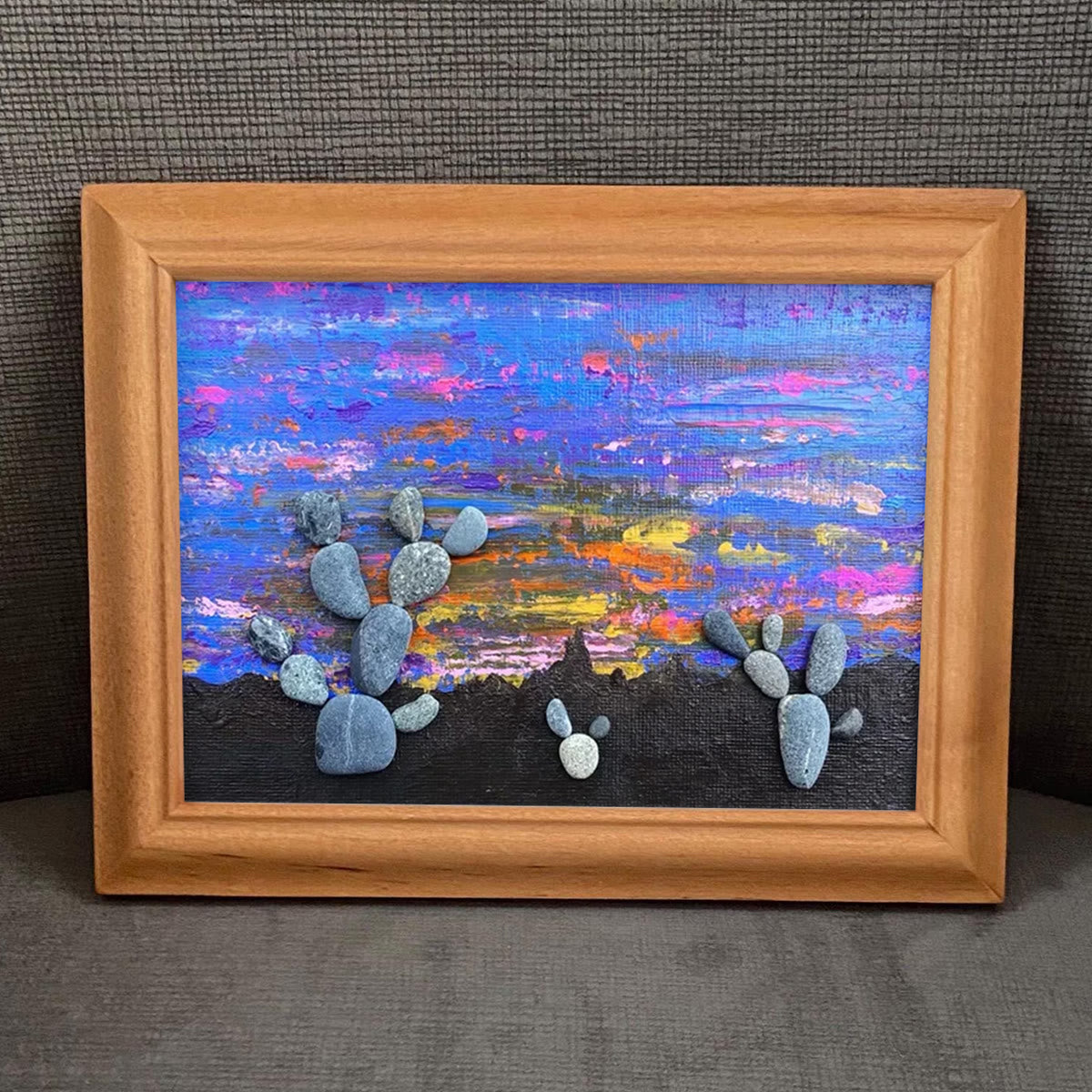 Southwest Desert Sunset Cactus Pebble Framed Art - image 3