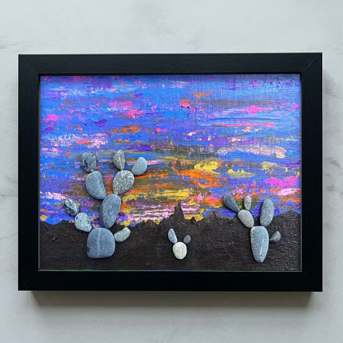 Southwest Desert Sunset Cactus Pebble Framed Art - Black - 6" X 8" - image 8