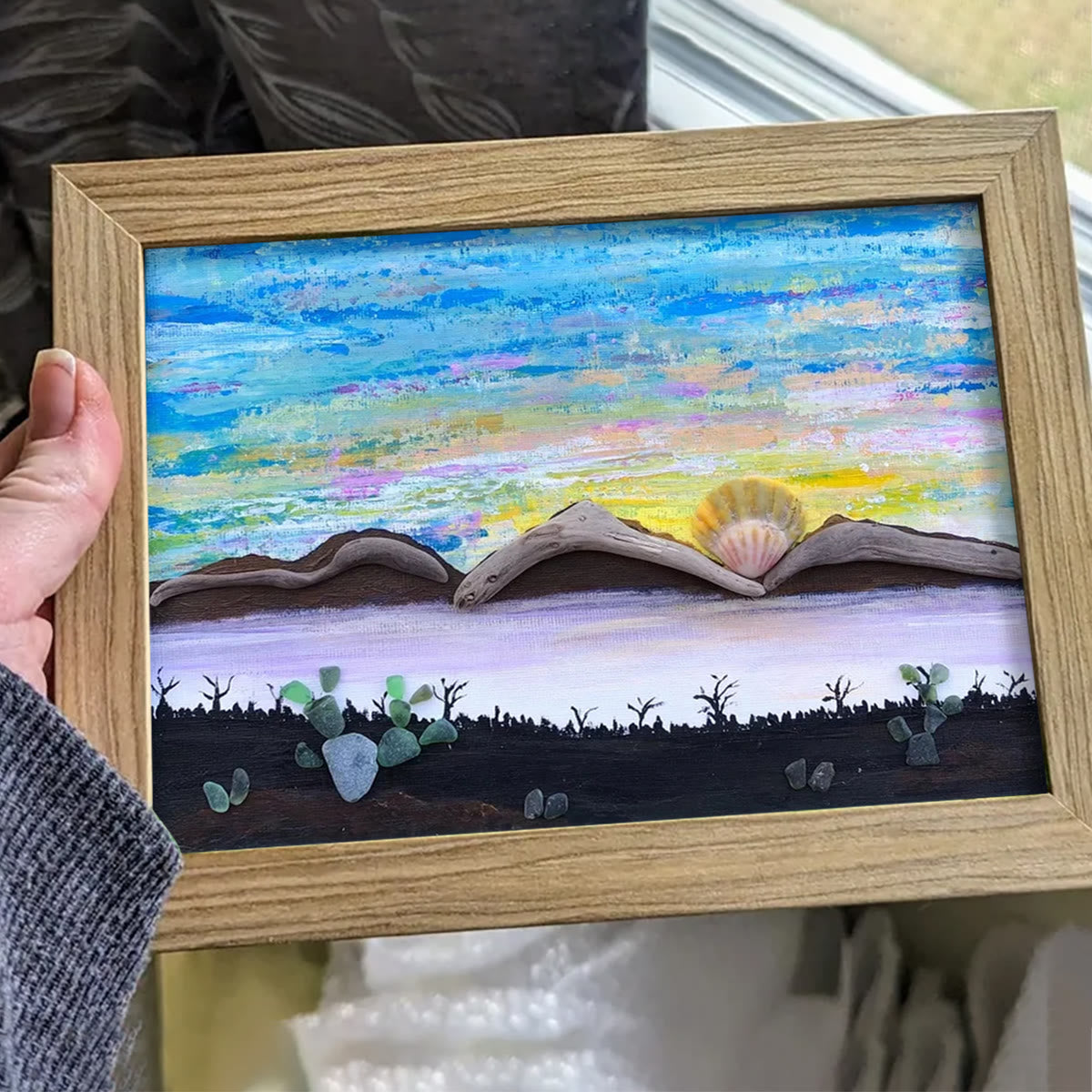Mountain Scene Desert Fusion Pebble Sea Glass Framed Art - image 0
