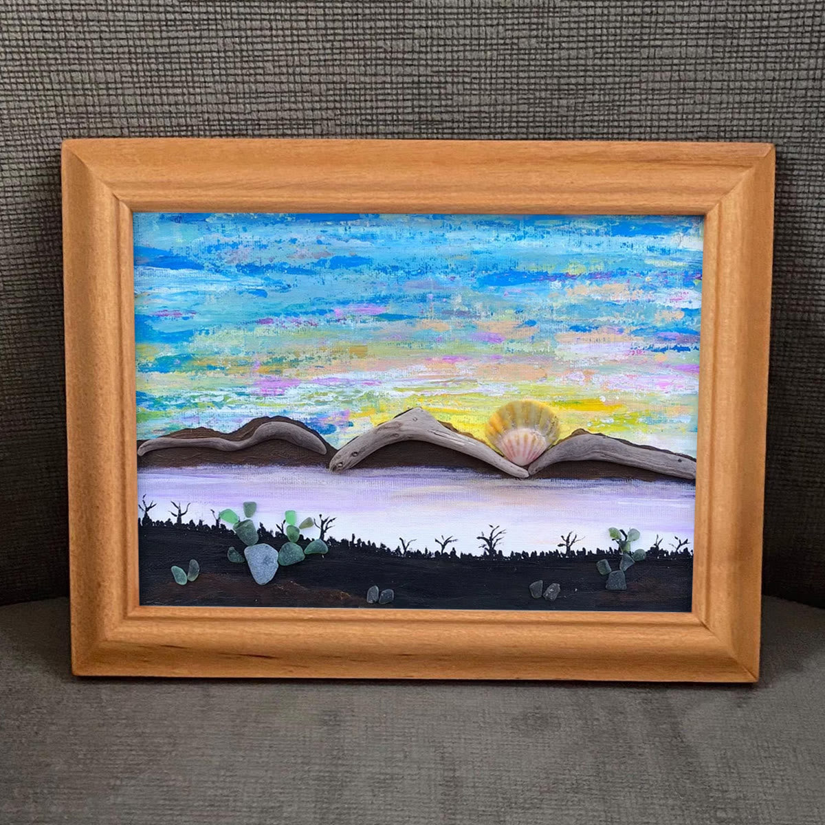 Mountain Scene Desert Fusion Pebble Sea Glass Framed Art - image 4