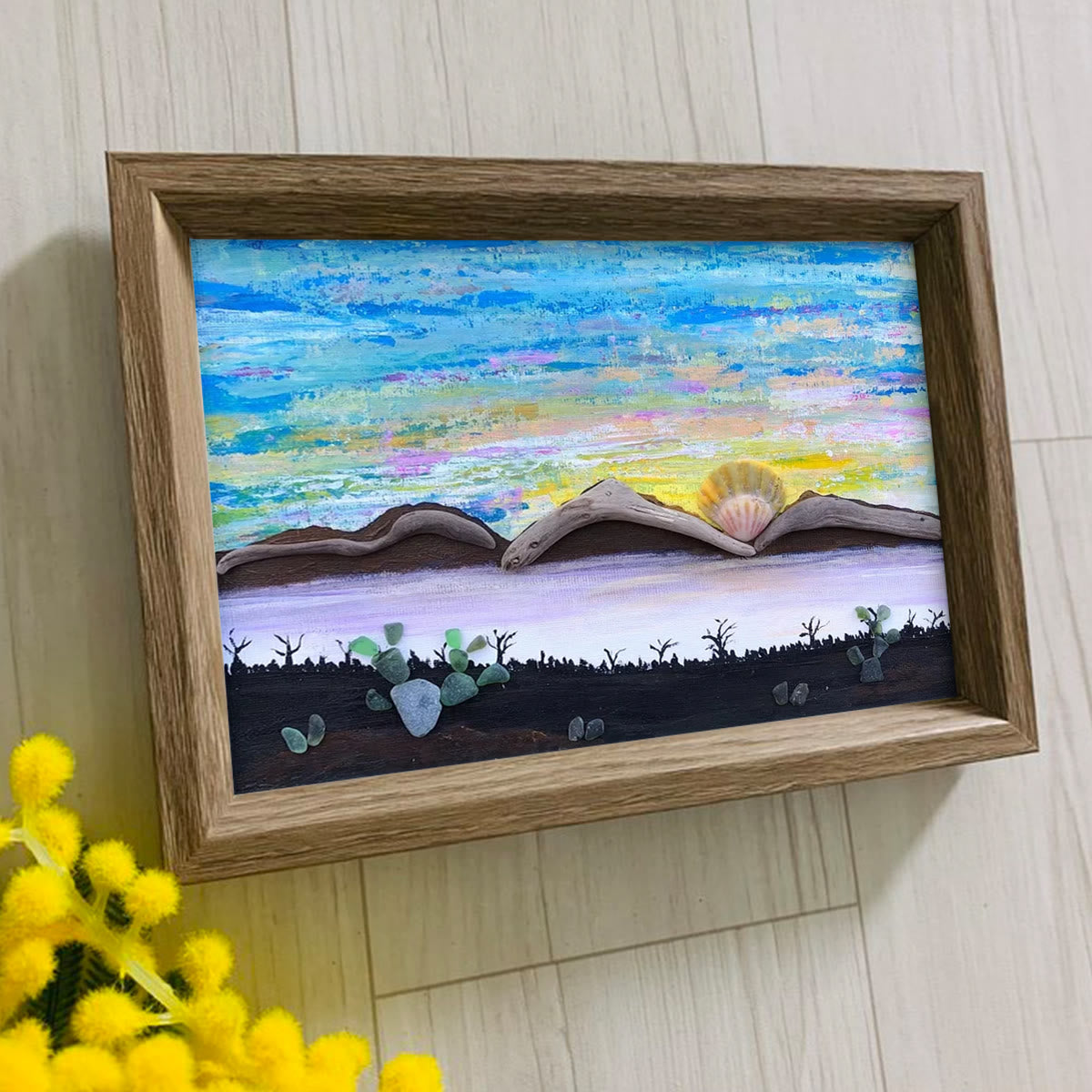 Mountain Scene Desert Fusion Pebble Sea Glass Framed Art - image 3