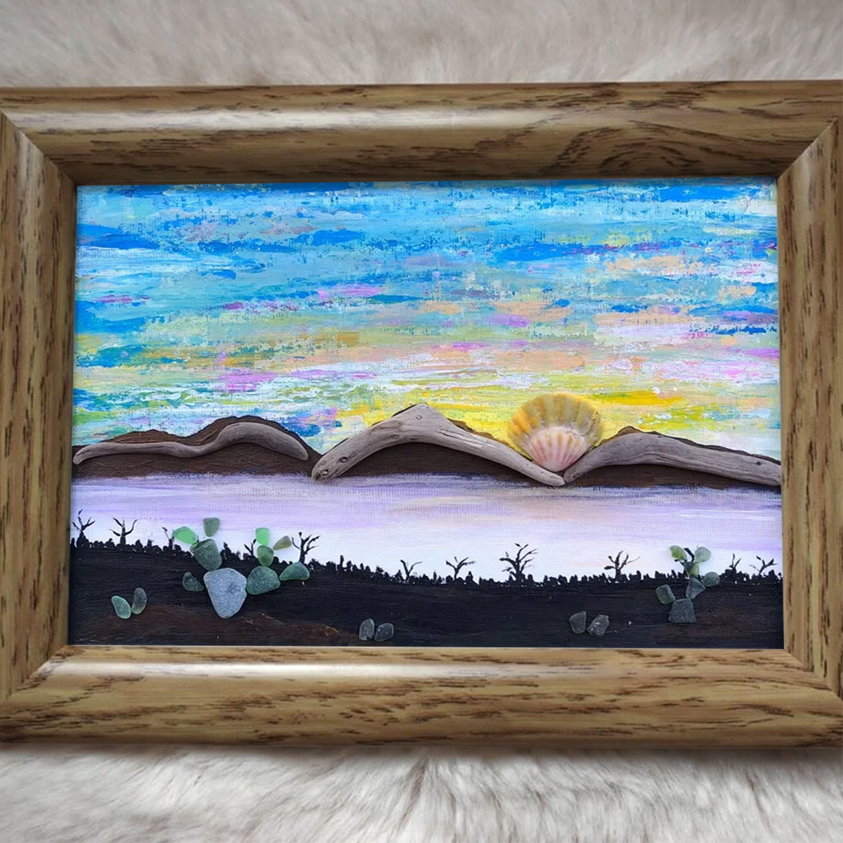 Mountain Scene Desert Fusion Pebble Sea Glass Framed Art - image 5