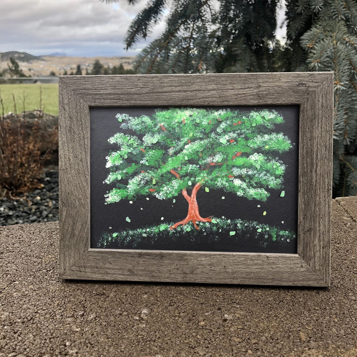 Tree Of Life Falling Leaves Artisan Sea Glass Framed Art - image 2