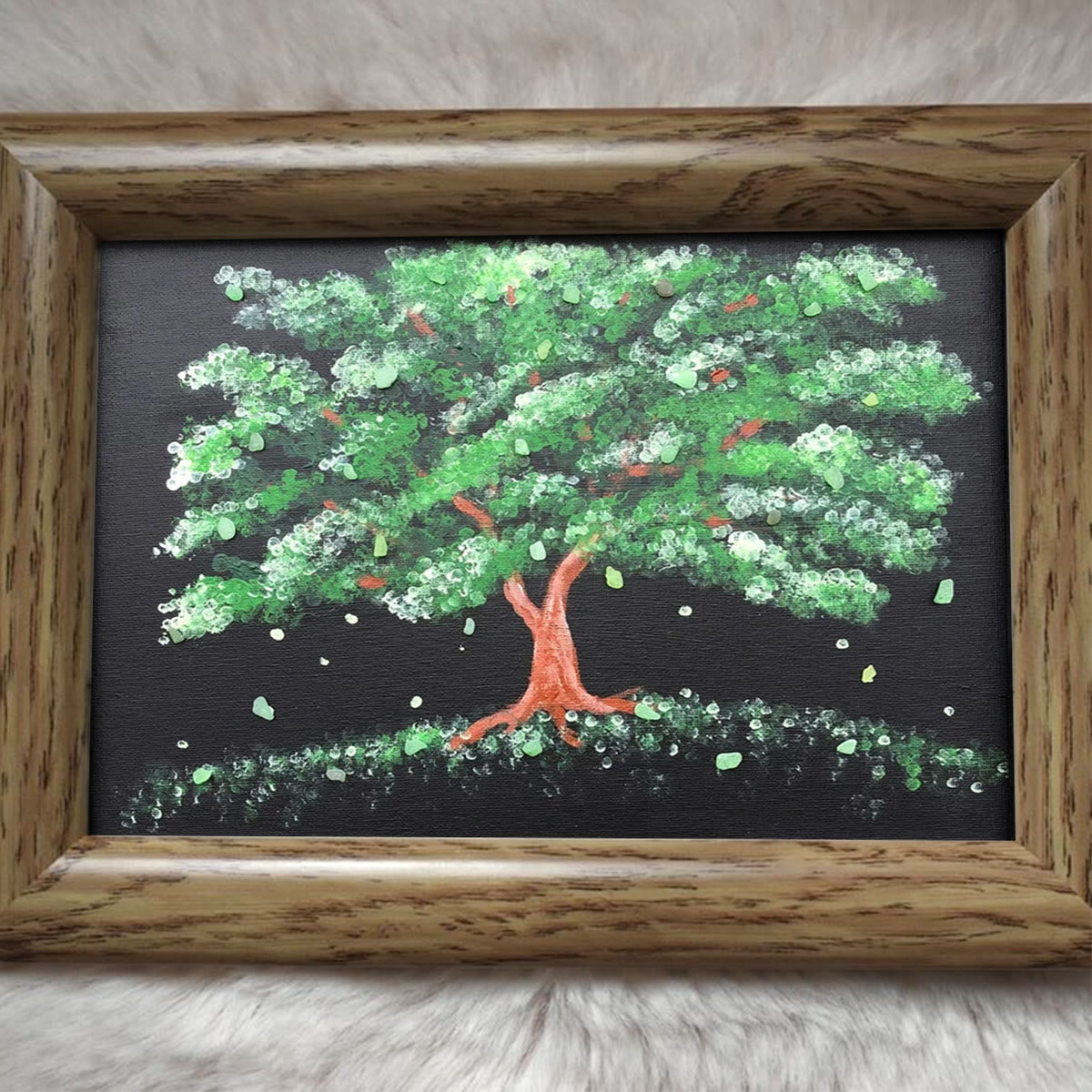 Tree Of Life Falling Leaves Artisan Sea Glass Framed Art - image 5