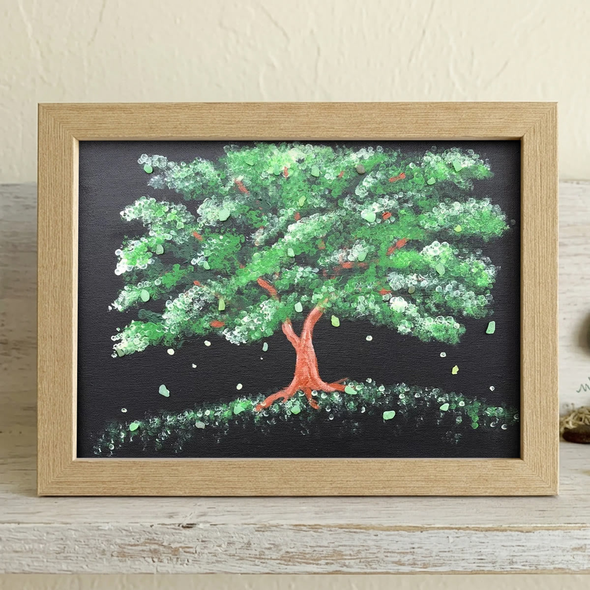 Tree Of Life Falling Leaves Artisan Sea Glass Framed Art - Oak - 6" X 8" - image 6