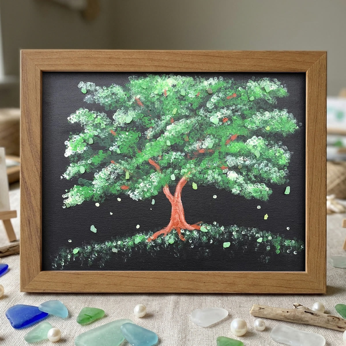Tree Of Life Falling Leaves Artisan Sea Glass Framed Art - Walnut Brown - 6" X 8" - image 7