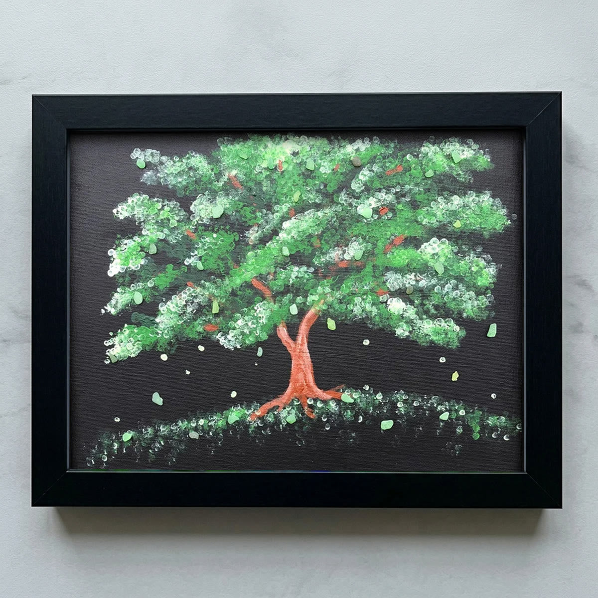 Tree Of Life Falling Leaves Artisan Sea Glass Framed Art - Black - 6" X 8" - image 8