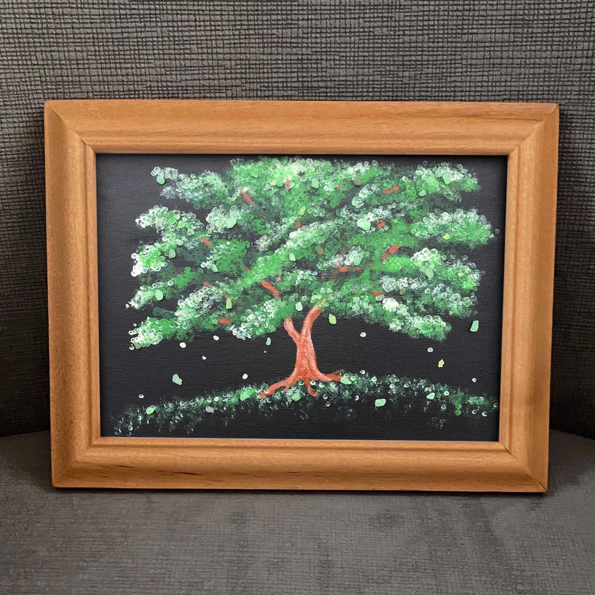 Tree Of Life Falling Leaves Artisan Sea Glass Framed Art - image 4