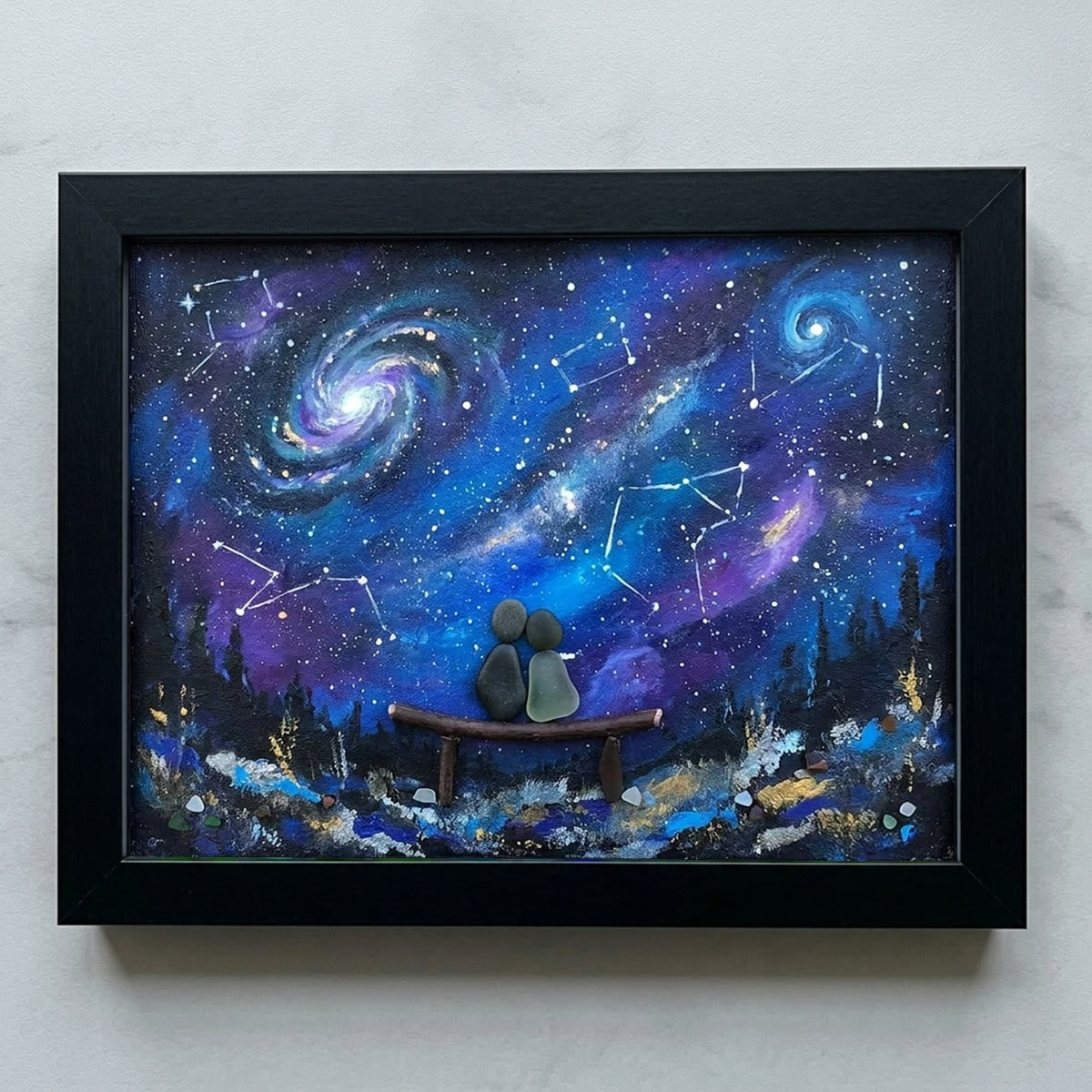 Romantic Galaxy Night Sky Sea Glass Framed Art - Black - 6" X 8" - image 8