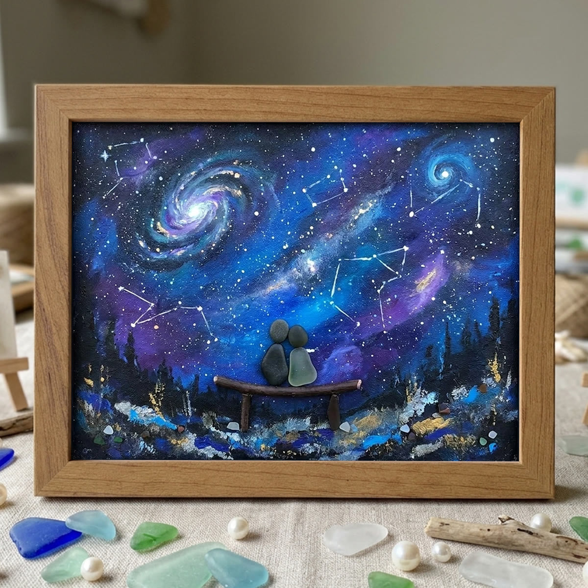 Romantic Galaxy Night Sky Sea Glass Framed Art - Walnut Brown - 6" X 8" - image 7