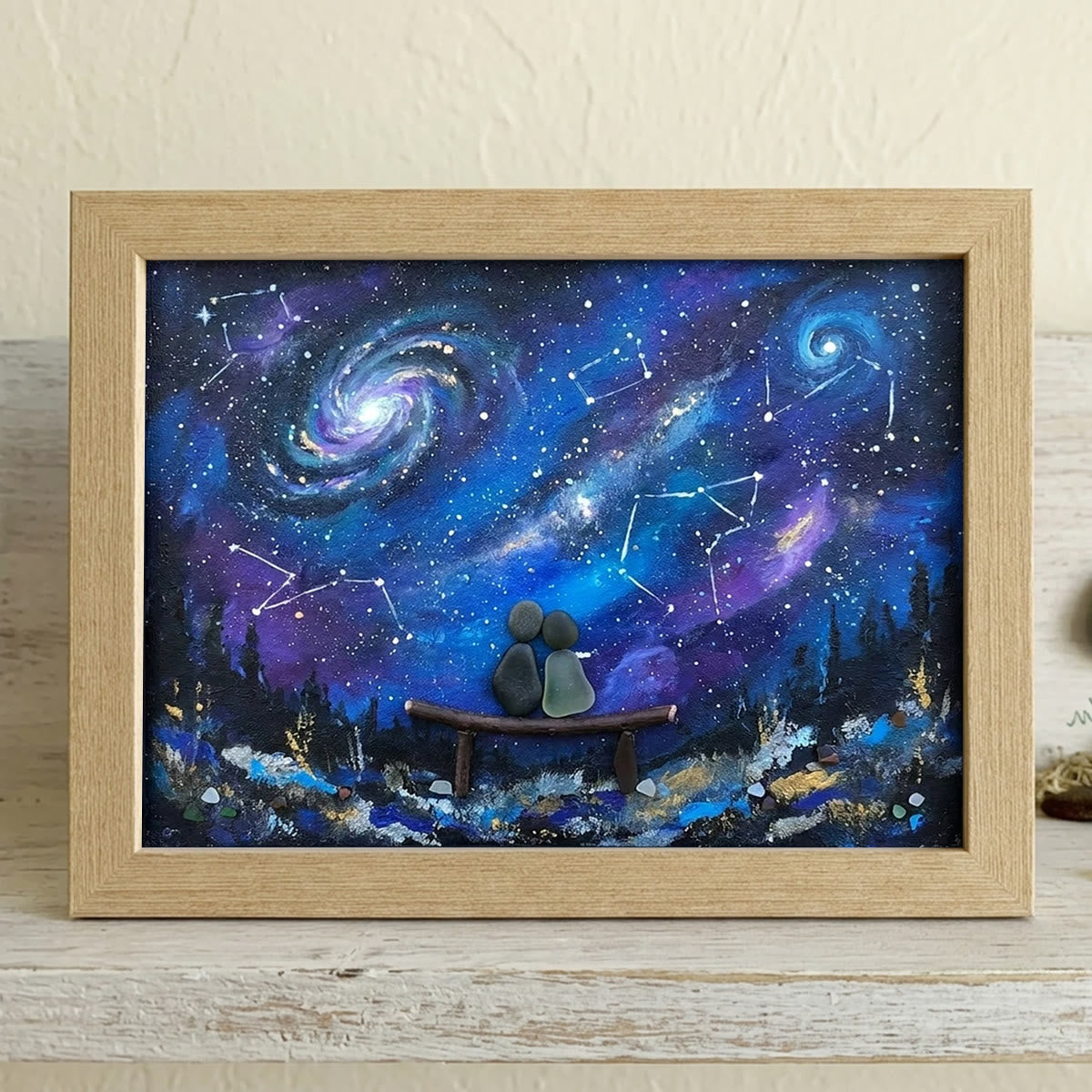 Romantic Galaxy Night Sky Sea Glass Framed Art - Oak - 6" X 8" - image 6