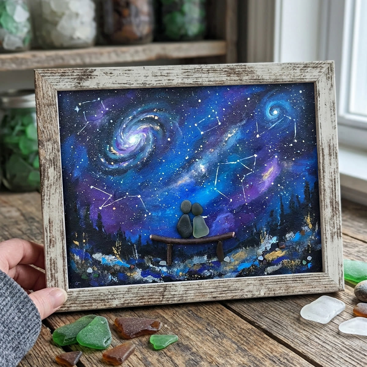 Romantic Galaxy Night Sky Sea Glass Framed Art - Retro White - 6" X 8" - image 10
