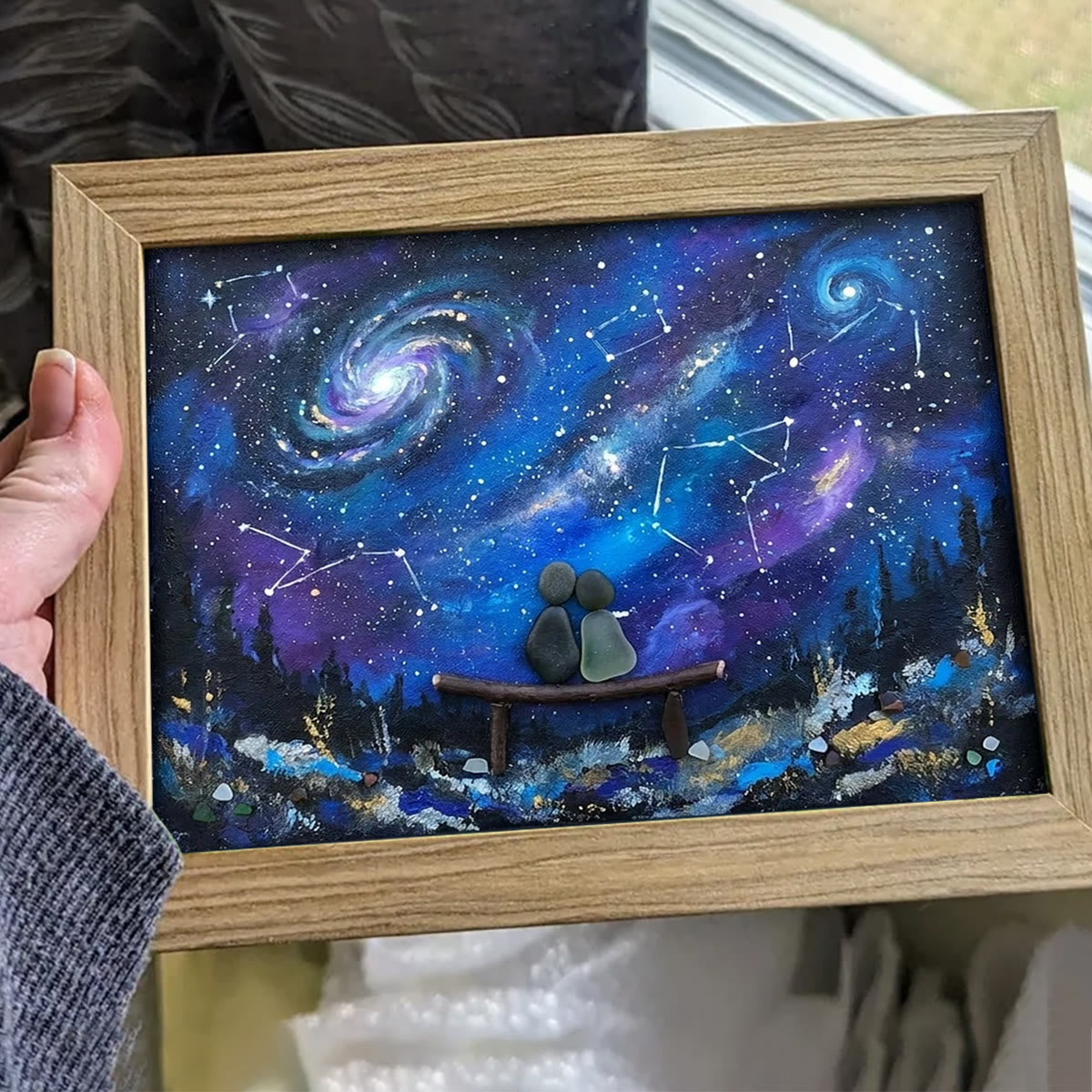 Romantic Galaxy Night Sky Sea Glass Framed Art - image 0