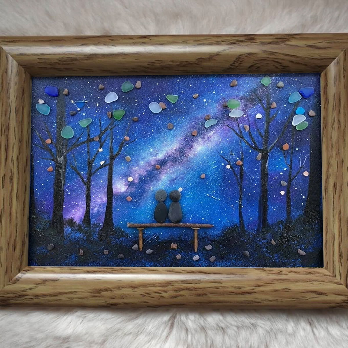 Milky Way & Starry Night Couple Sea Glass Framed Art - image 0