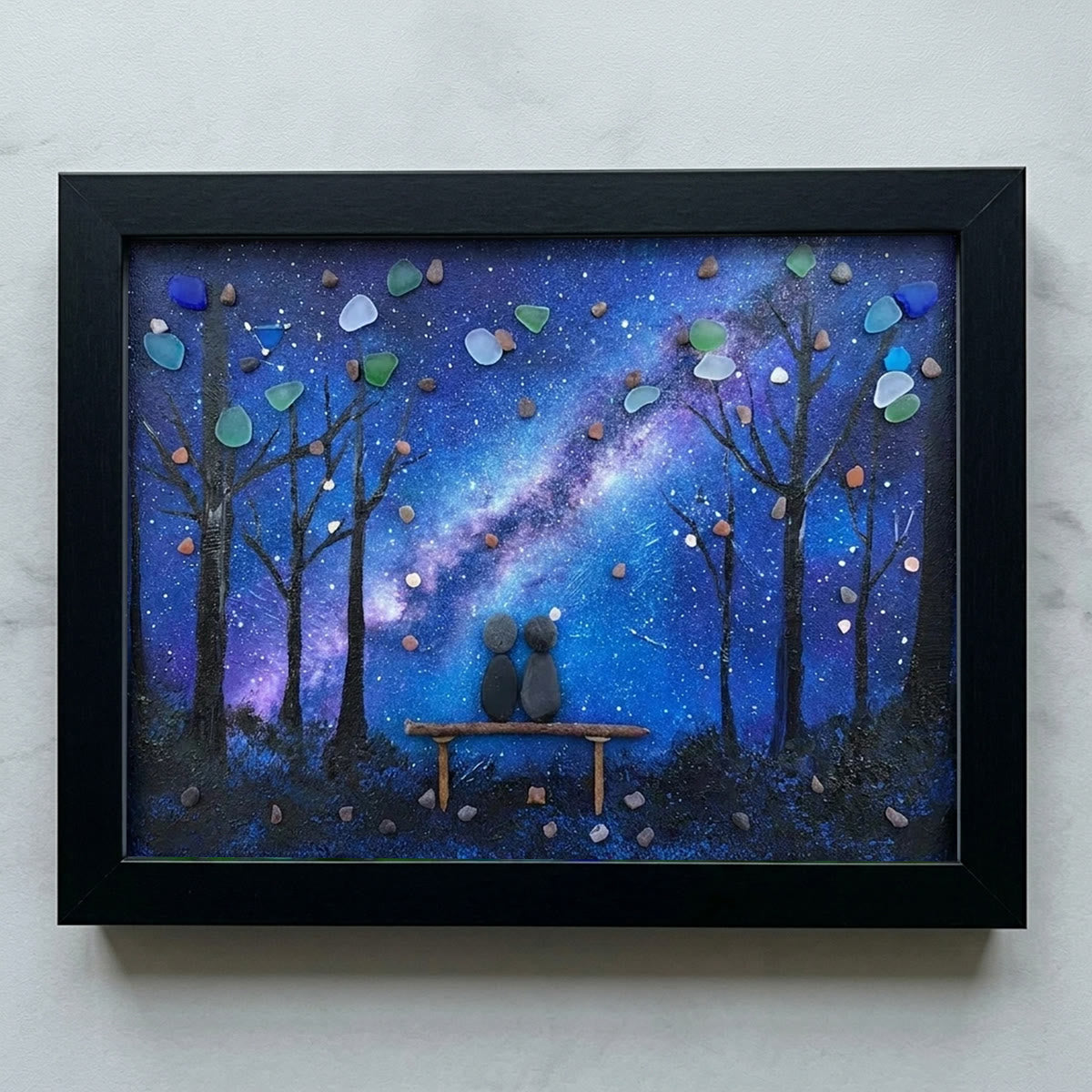 Milky Way & Starry Night Couple Sea Glass Framed Art - Black - 6" X 8" - image 8
