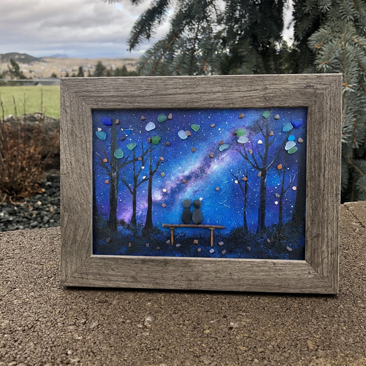 Milky Way & Starry Night Couple Sea Glass Framed Art - image 2