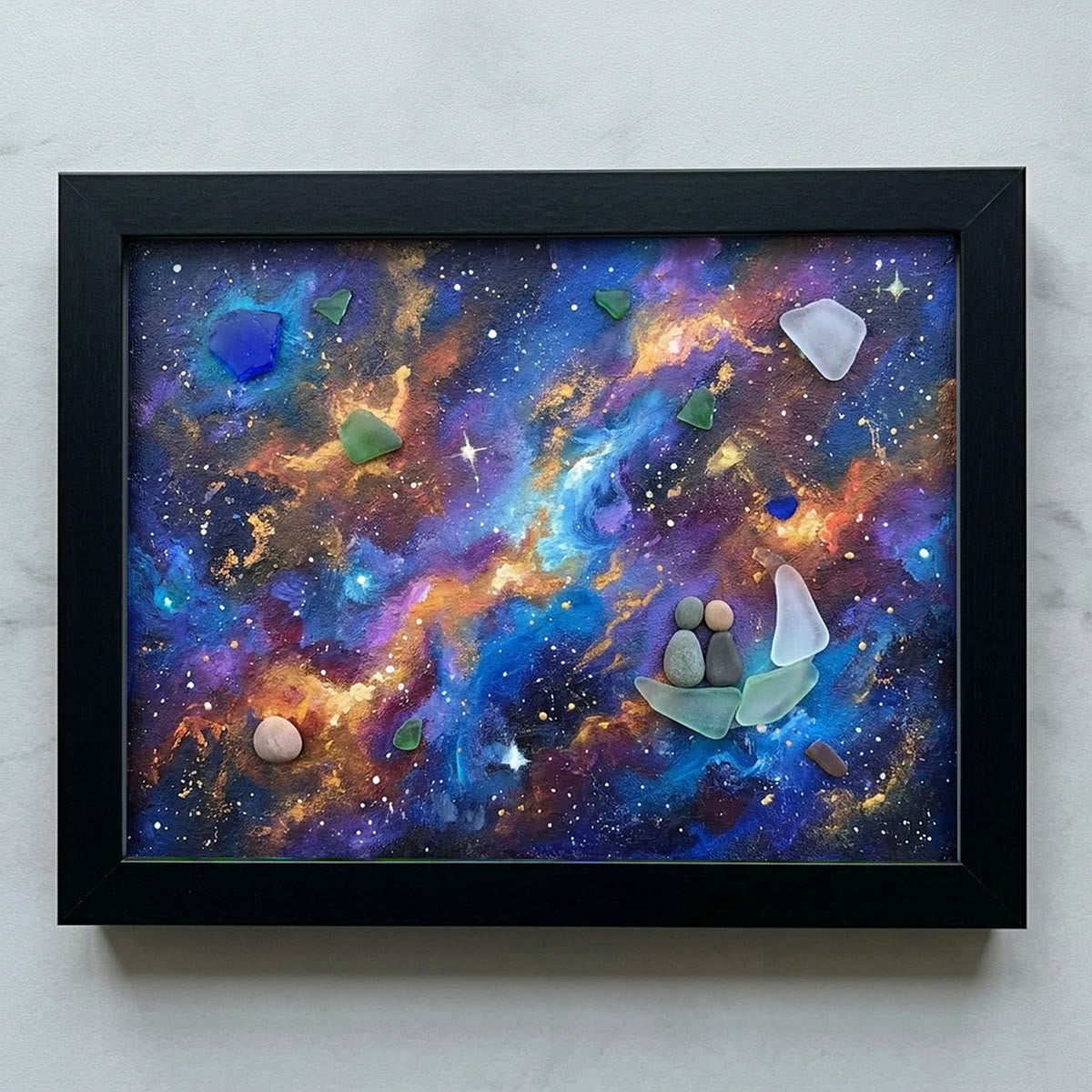 Sailboat Galaxy Stargazing Couple Sea Glass Framed Art - Black - 6" X 8" - image 8