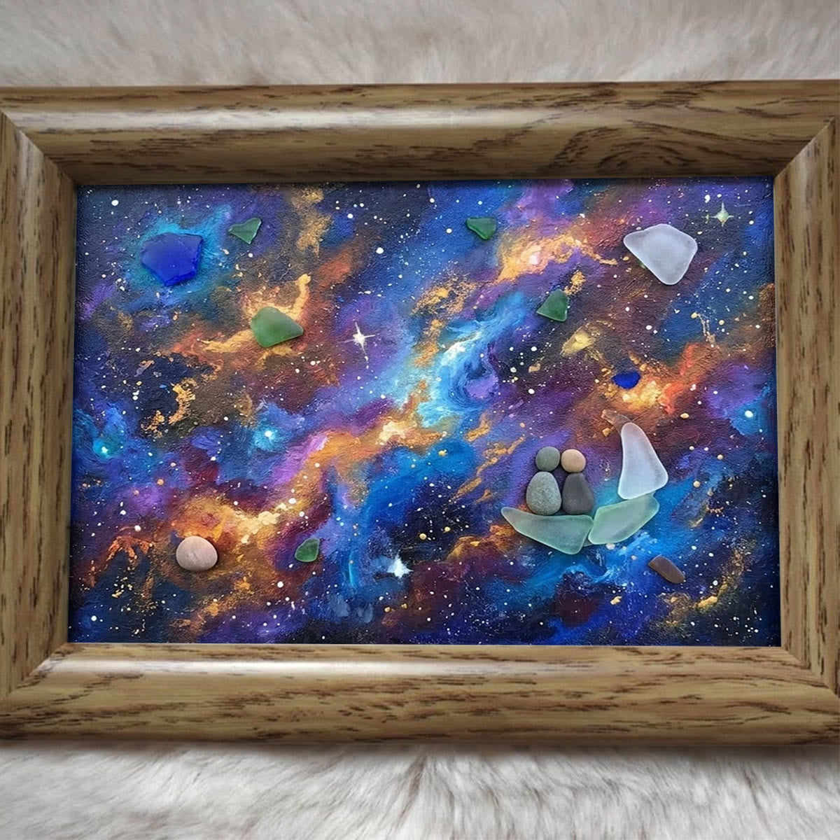 Sailboat Galaxy Stargazing Couple Sea Glass Framed Art - image 5