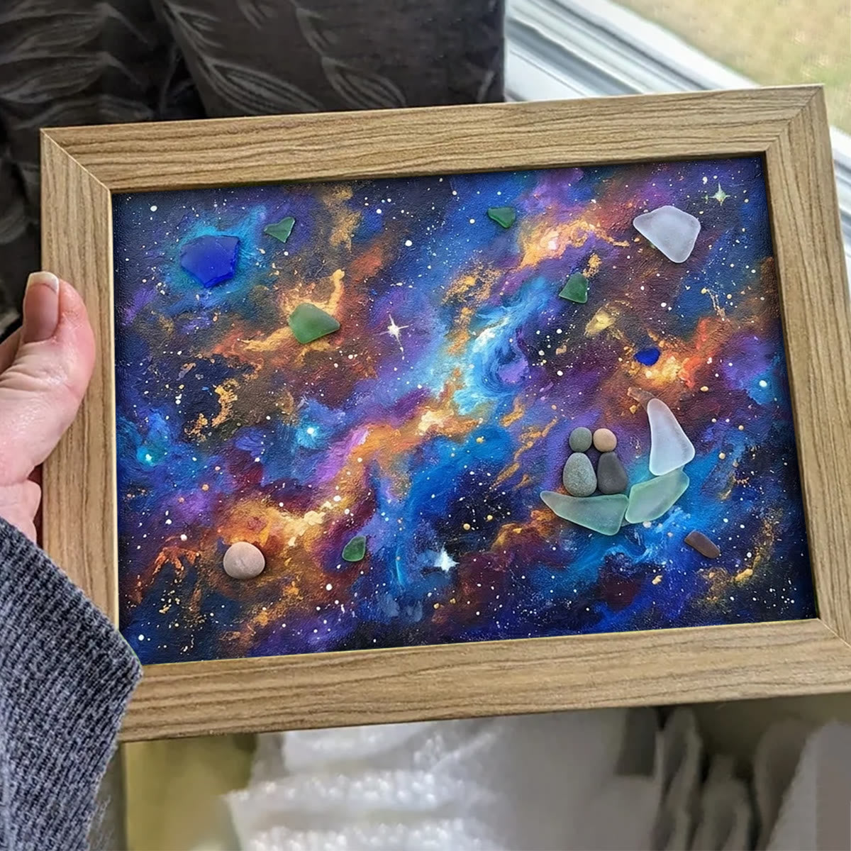 Sailboat Galaxy Stargazing Couple Sea Glass Framed Art - image 4