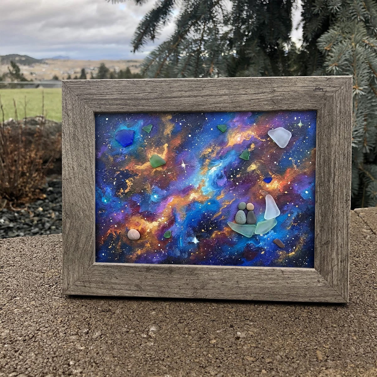Sailboat Galaxy Stargazing Couple Sea Glass Framed Art - image 3